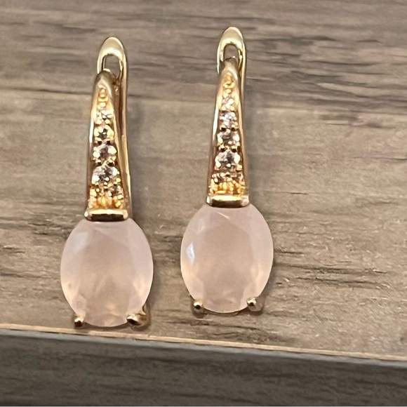 Pink Rose Gold Quartz Drop Earrings - Picture 3 of 7